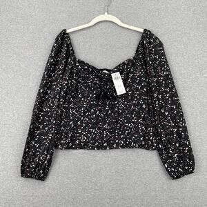 Abercrombie & Fitch Top Womens S Black Sweetheart Neck Speckled Tie Front NWT